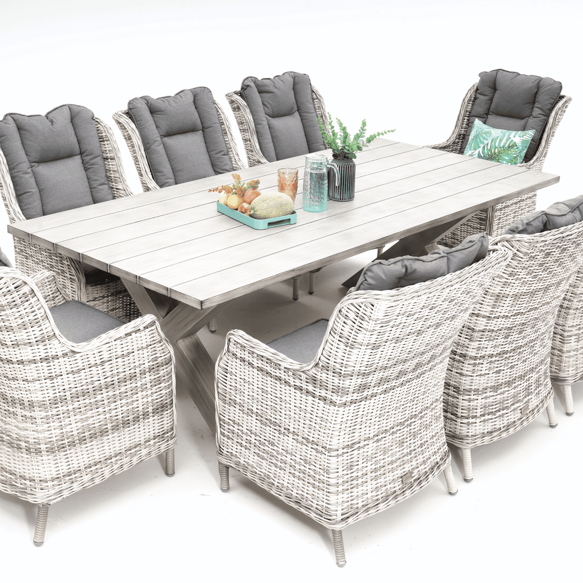 Montreal & San Jose 220x100cm 9pce Dining Setting - Zen White - Lume Outdoor Living