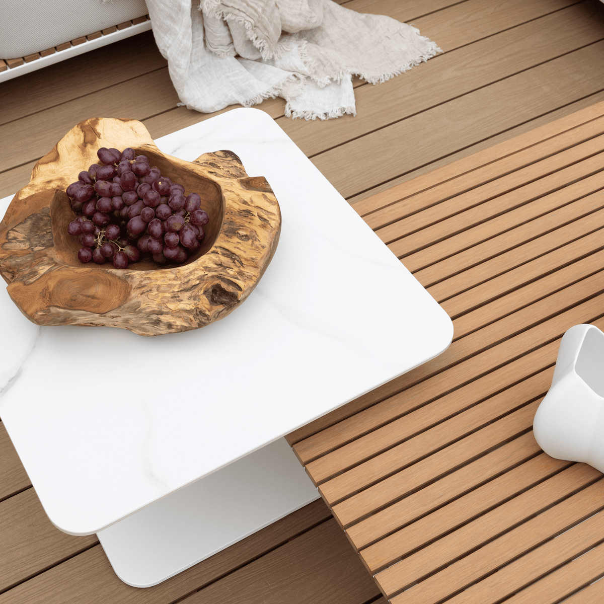 New Wave 59cm Square Coffee Table - White/Sintered Stone - Lume Outdoor Living