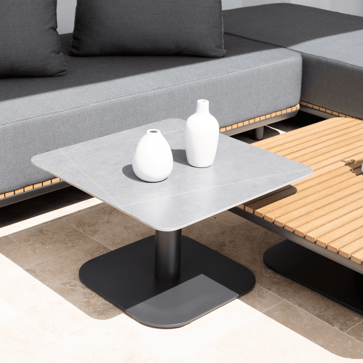 New Wave 59cm Square Side Table - Charcoal/Sintered Stone - Lume Outdoor Living