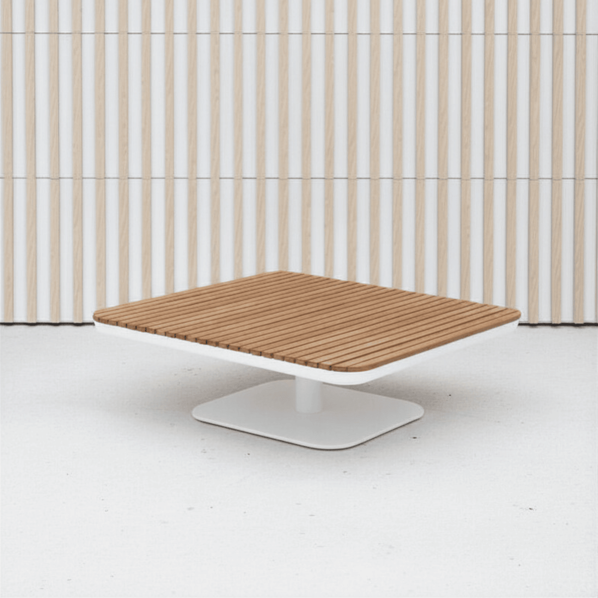 New Wave 90cm Square Coffee Table - White/Wood-look - Lume Outdoor Living