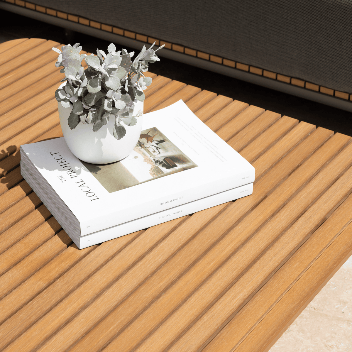 New Wave 90cm Square Coffee Table - White/Wood-look - Lume Outdoor Living