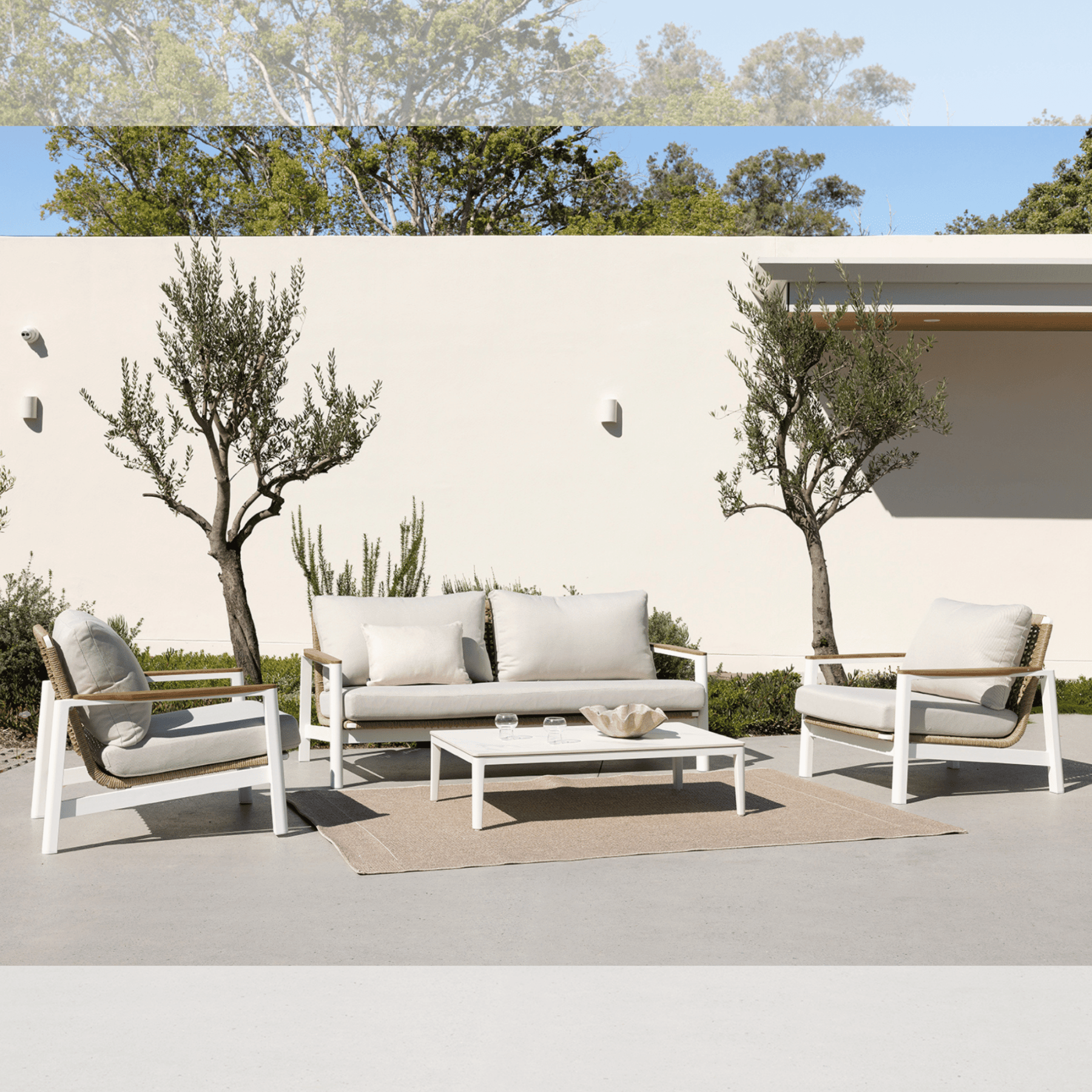 Reyne Lounge Setting - 4 piece White Outdoor Lounge - Lume Outdoor Living