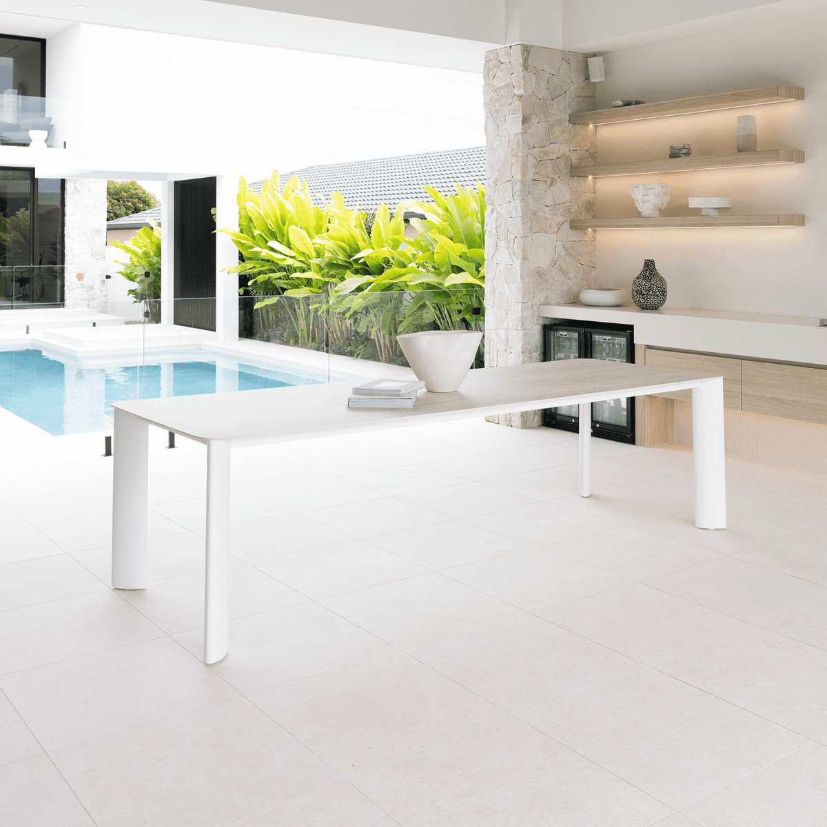 Rhonda 280x100cm Dining Table - White/Sintered Stone Top - Lume Outdoor Living