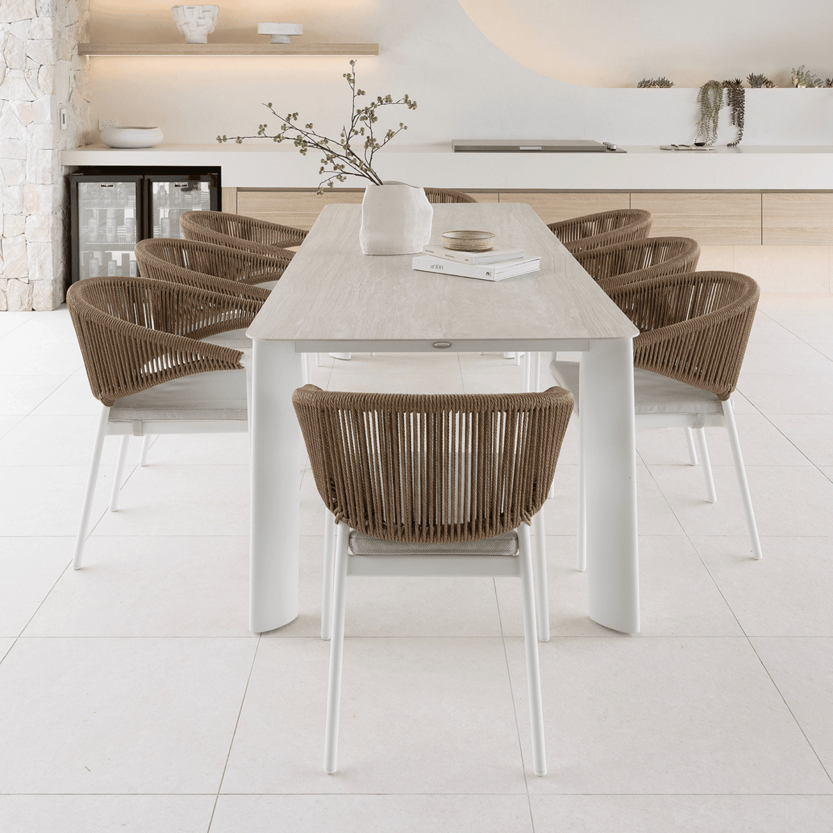 Rhonda & Celia 280x100cm 9pce Dining Setting - White - Lume Outdoor Living