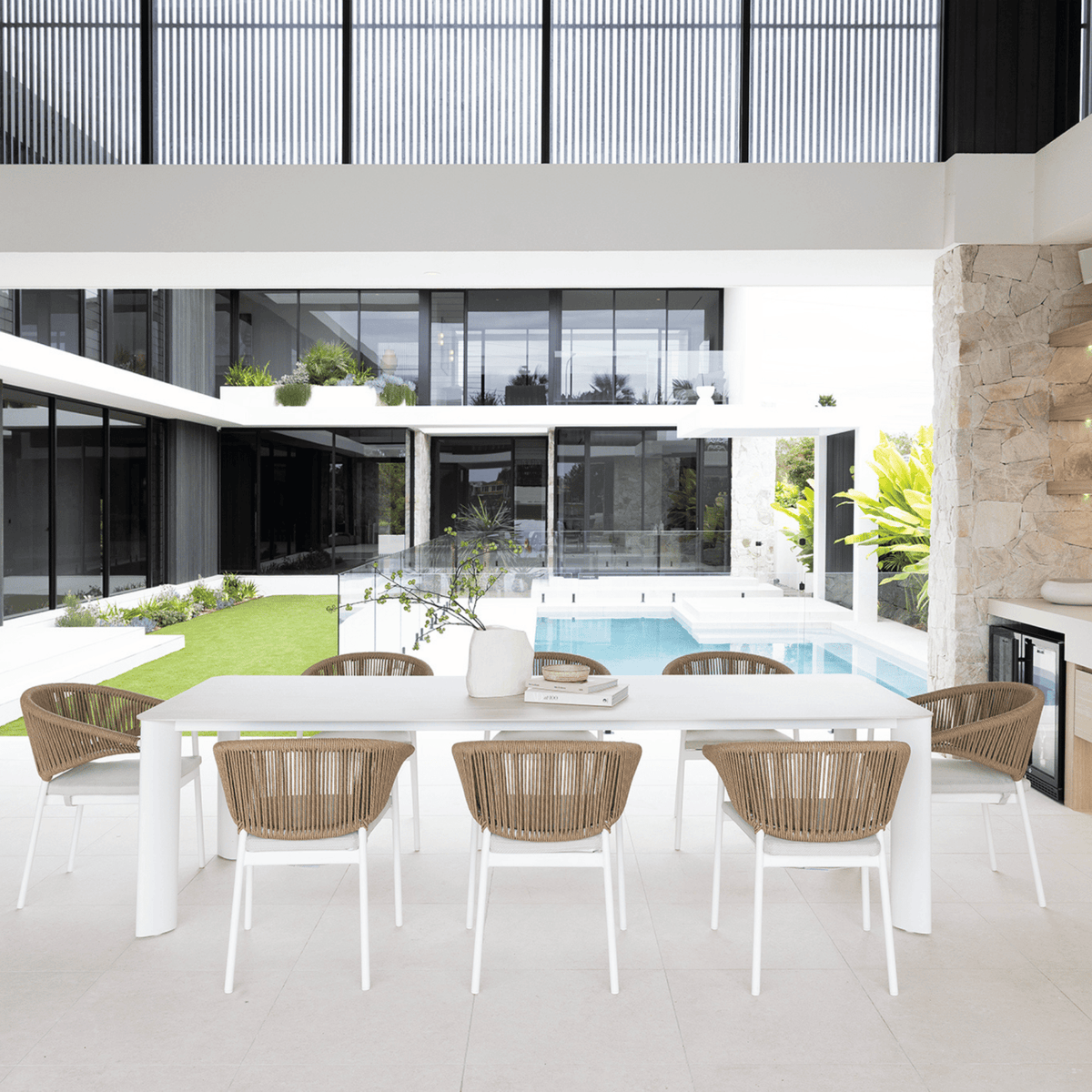 Rhonda & Celia 280x100cm 9pce Dining Setting - White - Lume Outdoor Living