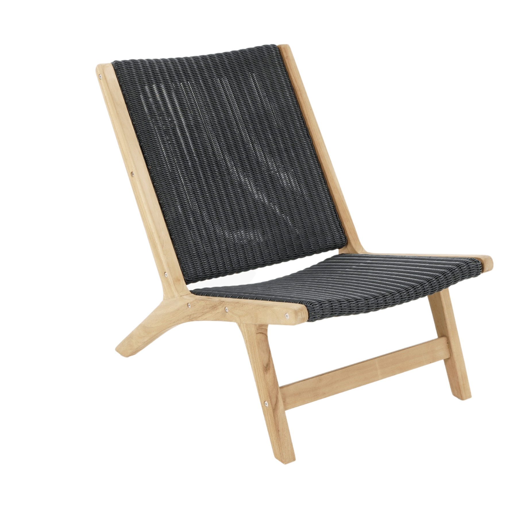 Salem teak and 'black nero' wicker outdoor lounge chair - Lume Outdoor Living