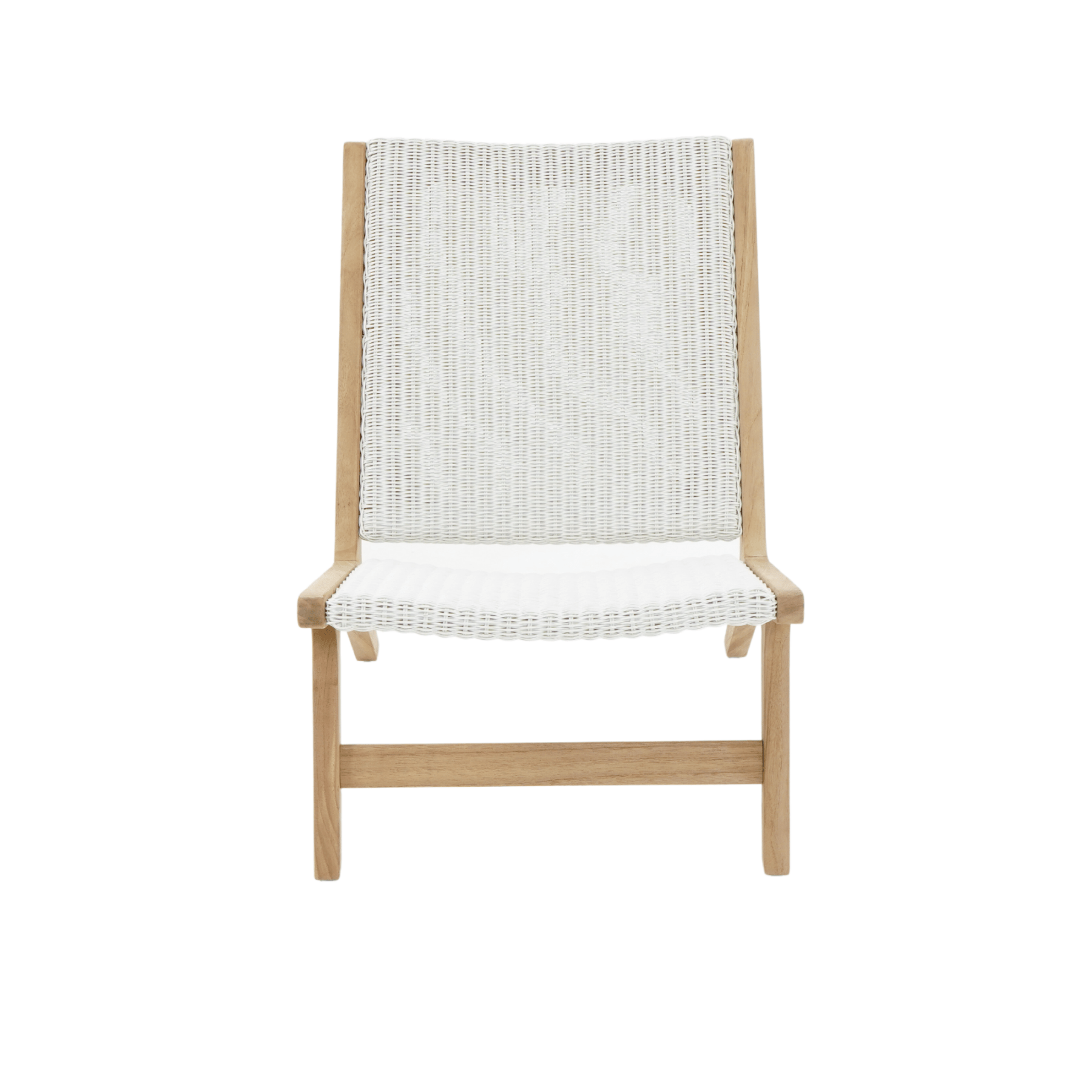 Salem teak and 'fantasy white' wicker outdoor lounge chair - Lume Outdoor Living