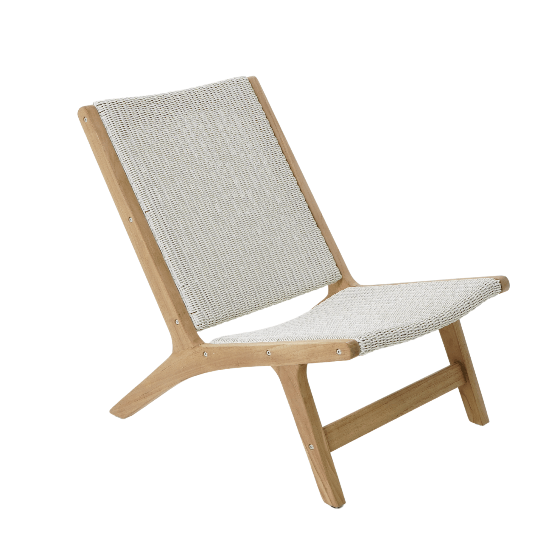 Salem teak and 'fantasy white' wicker outdoor lounge chair - Lume Outdoor Living