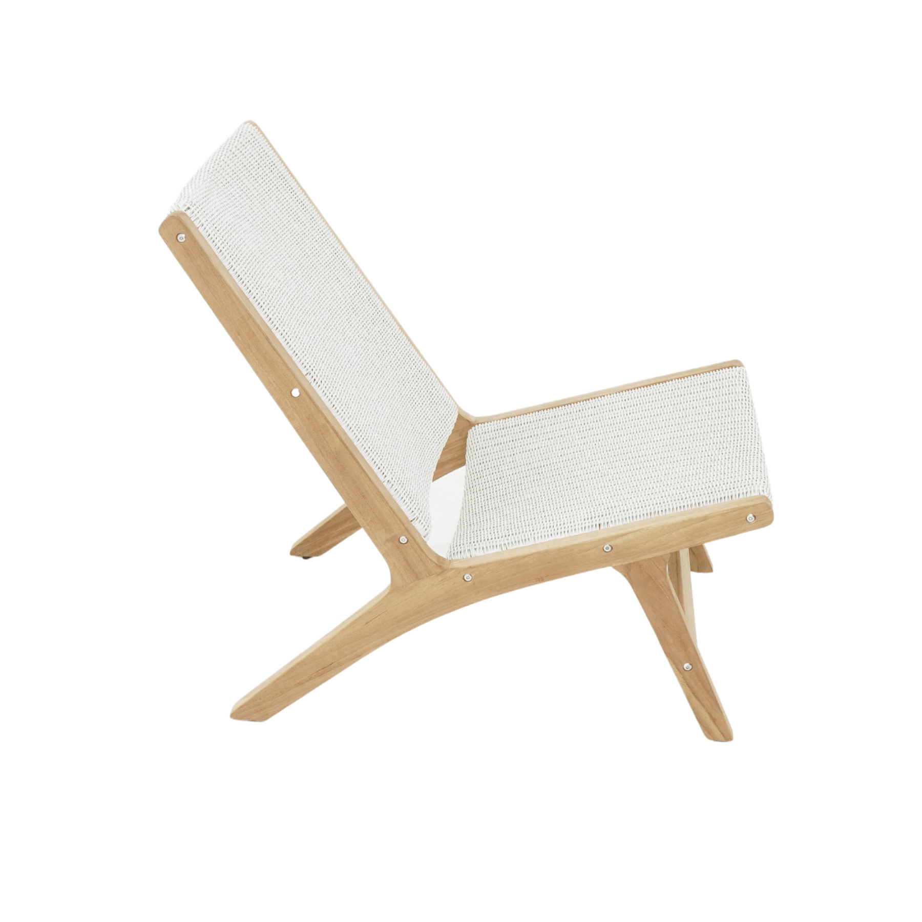 Salem teak and 'fantasy white' wicker outdoor lounge chair - Lume Outdoor Living