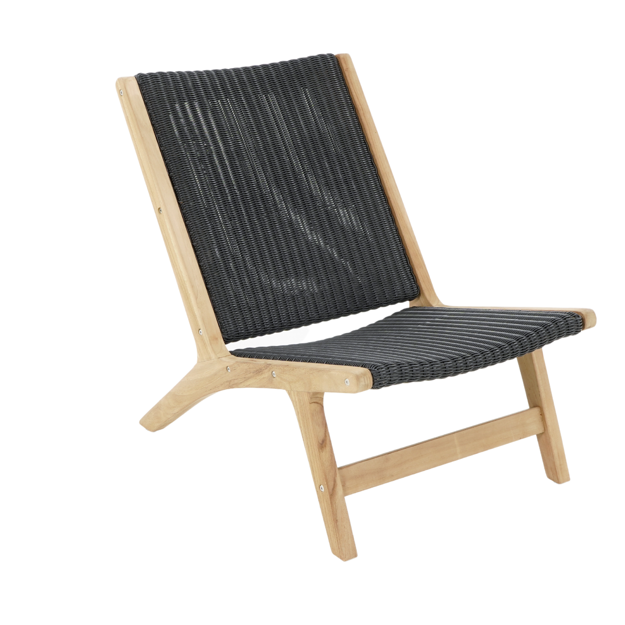 Salem teak and 'black nero' wicker outdoor lounge chair