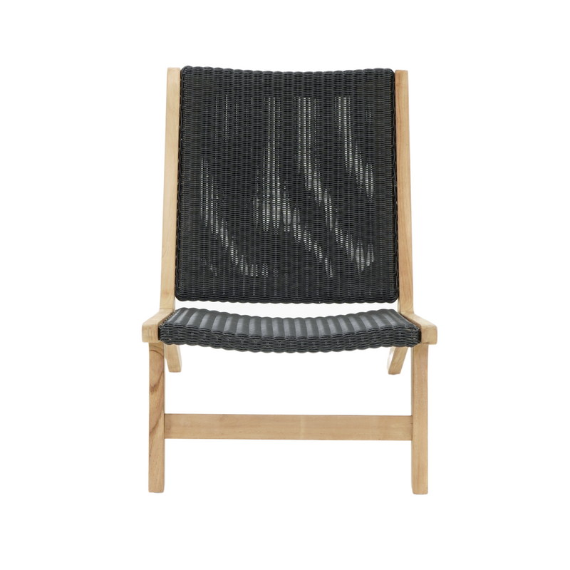 Salem teak and 'black nero' wicker outdoor lounge chair