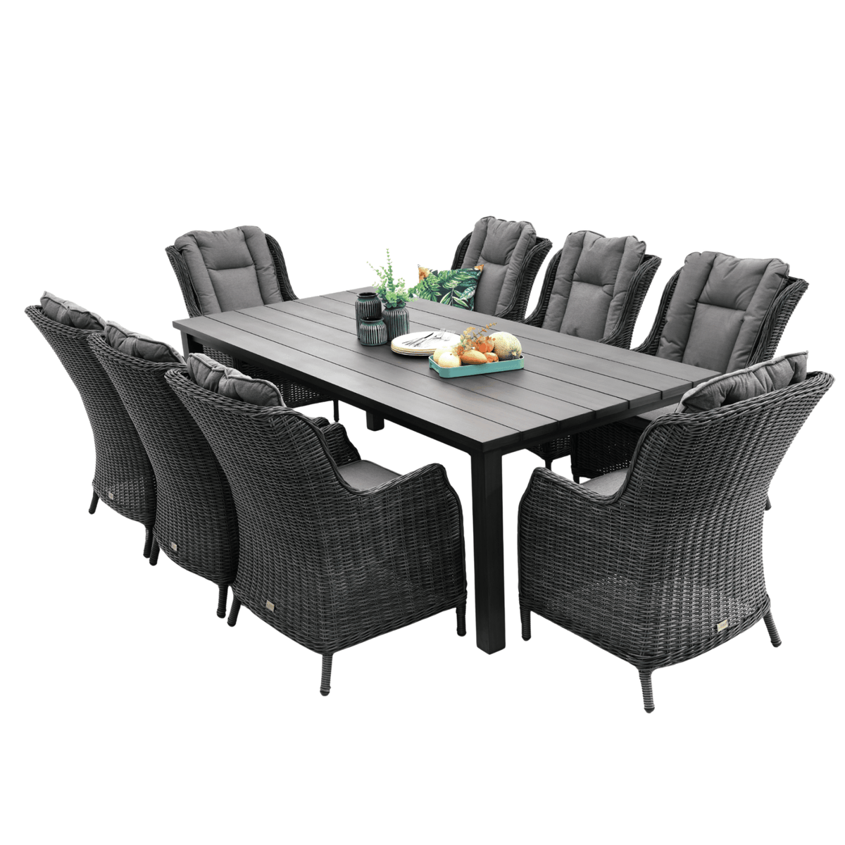 Sandy Bay & San Jose 220x94cm 9pce Dining Setting - Castle Grey - Lume Outdoor Living