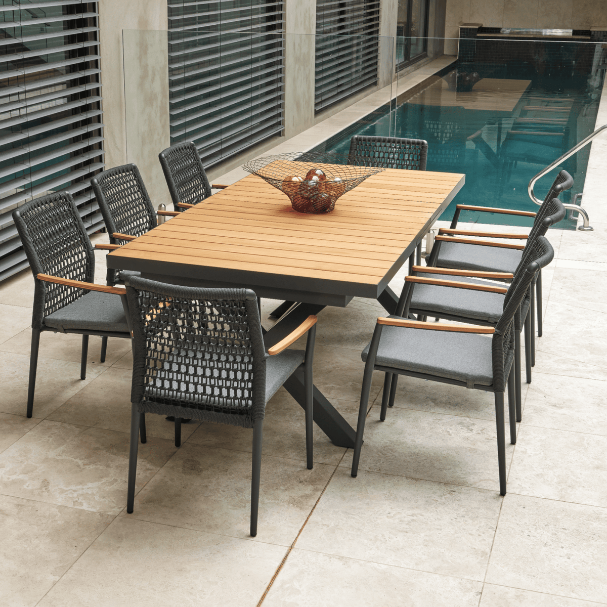 Santiago Extendable & Addis 200-260x100cm 9pce Dining Setting - Lume Outdoor Living