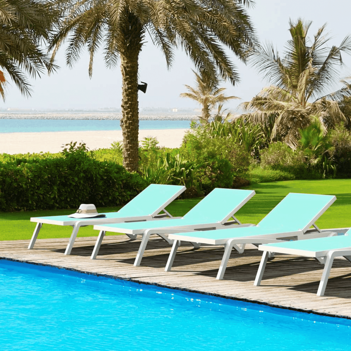 Siesta Pacific Sunlounge - White/Turquoise - Commercial Grade - Lume Outdoor Living