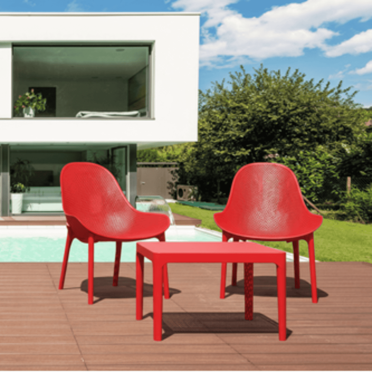 Siesta Sky 3pce Occasional Setting - Red - Commercial Grade - Lume Outdoor Living