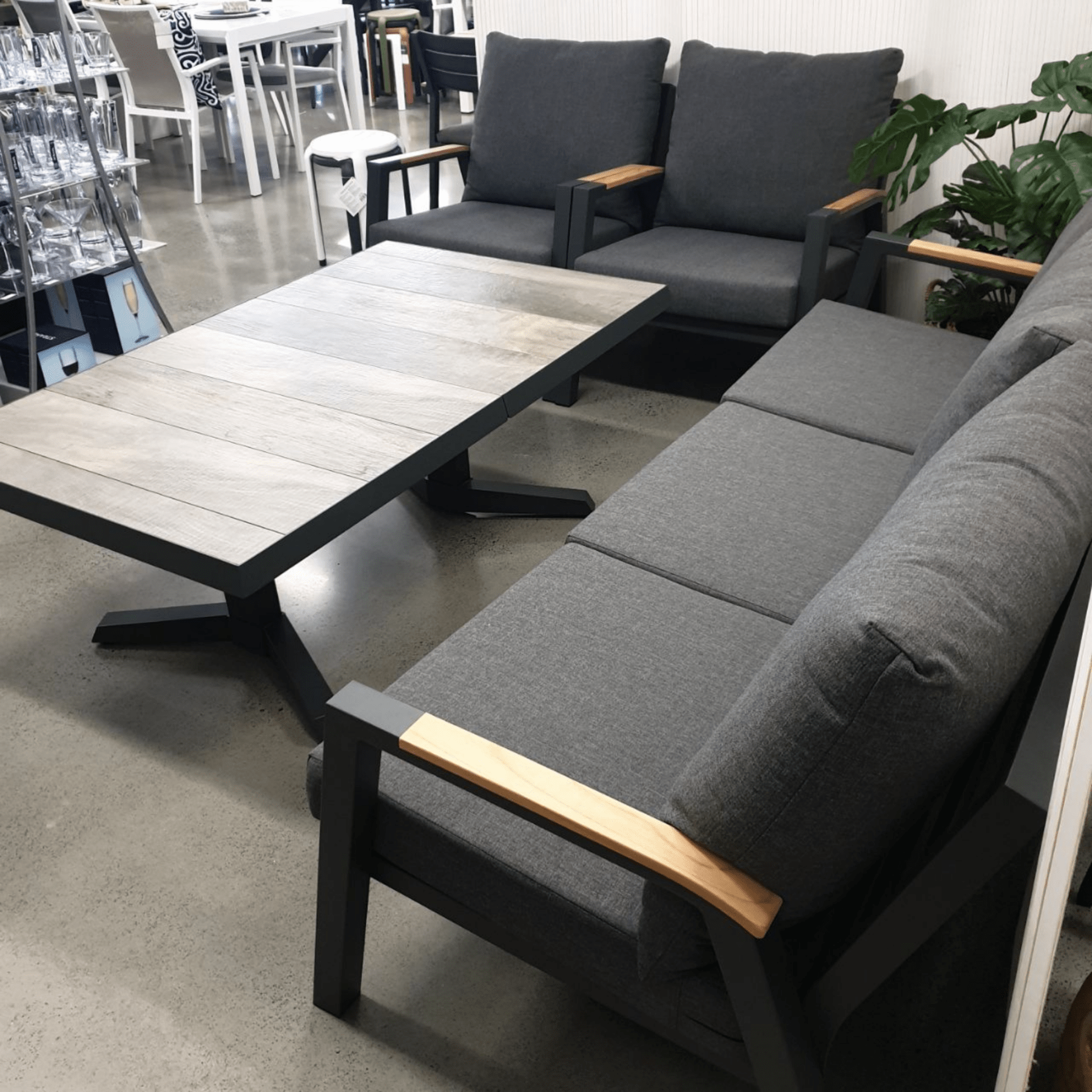 Springfield Outdoor Lounge Set with Torquay Extendable Dining Table - 4 piece charcoal outdoor lounge setting - Lume Outdoor Living