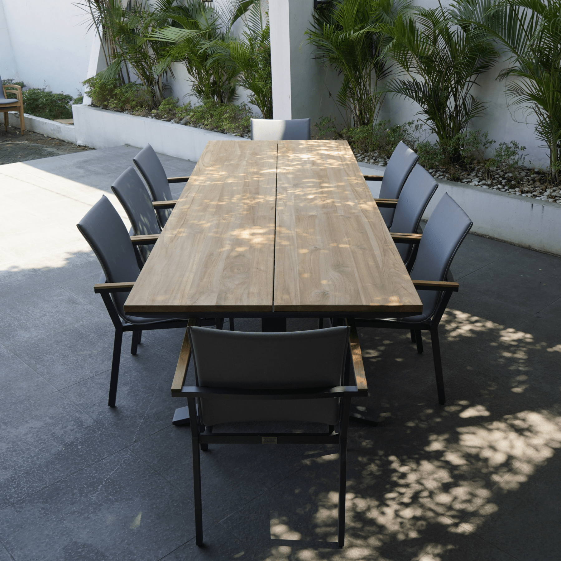 Stockholm table with Cortez Chairs - 9 piece outdoor dining setting - Lume Outdoor Living