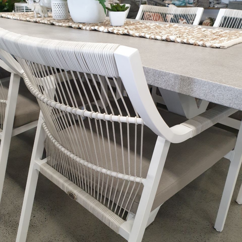 Switch 'industrial' GRC table with Sunset chairs - 7pce outdoor dining setting