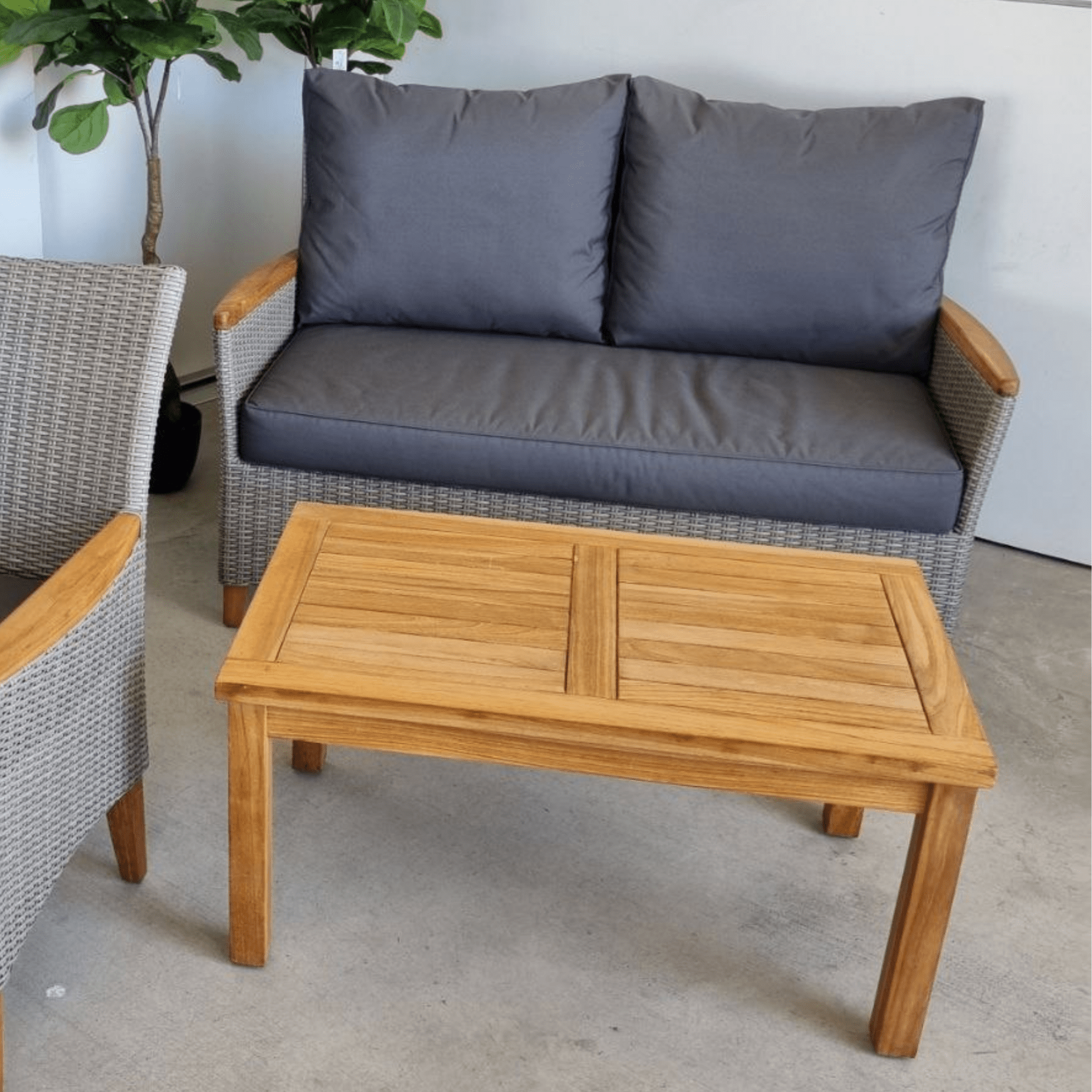 Teak Coffee Table, Florence Twin - seat Lounge, 2piece Outdoor Lounge Setting - Lume Outdoor Living