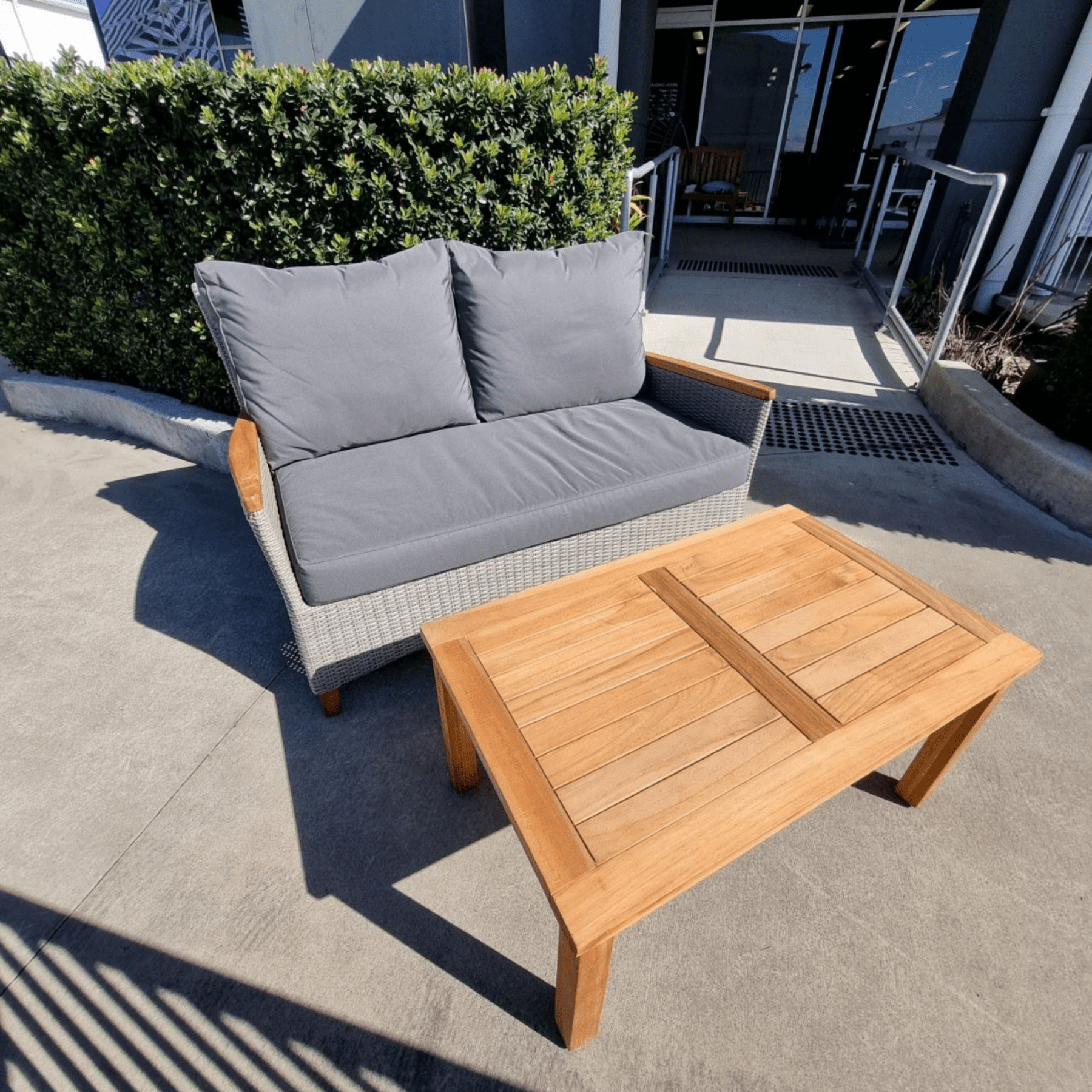 Teak Coffee Table, Florence Twin - seat Lounge, 2piece Outdoor Lounge Setting - Lume Outdoor Living