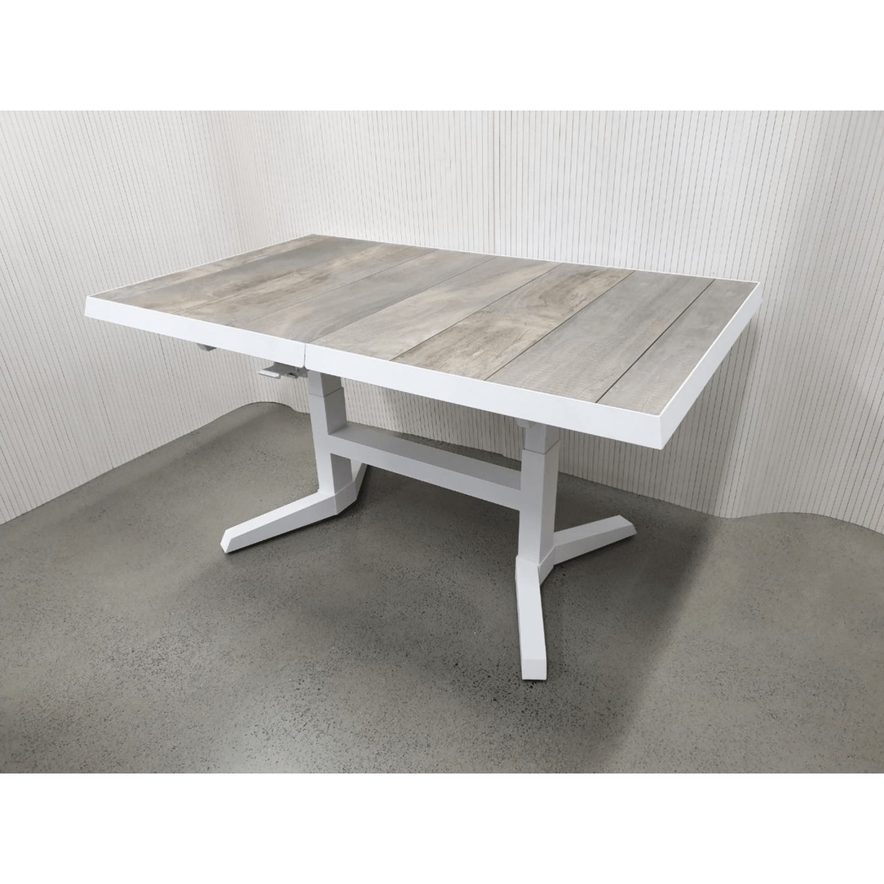 Torquay height - and - width adjustable dining table - extendable table white/wood - look - Lume Outdoor Living