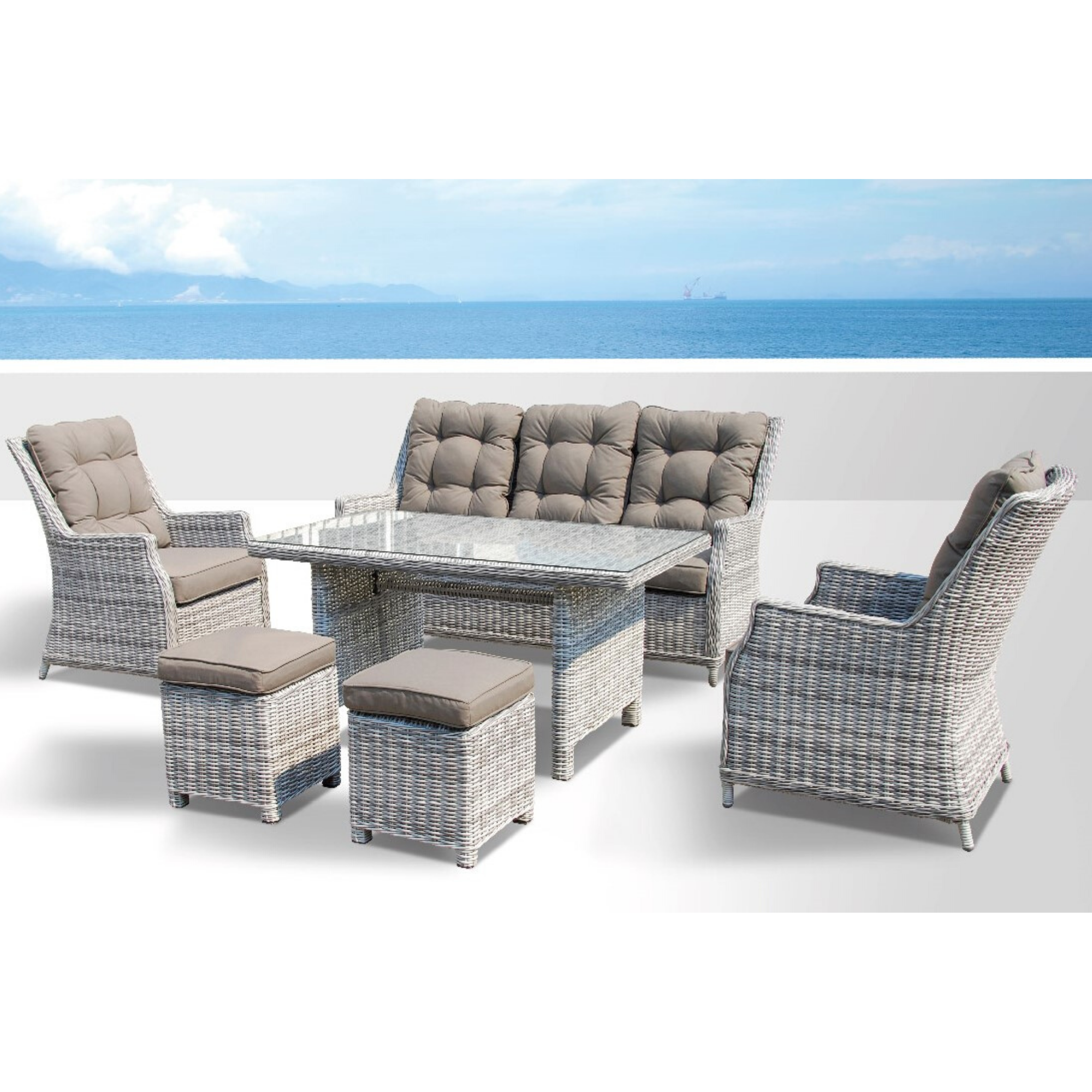 Swiss 6pce Lounge / Casual Dining Wicker Set Zen White