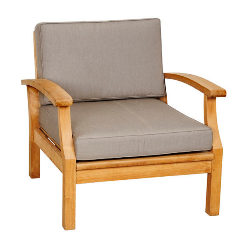 lombok teak outdoor lounge chair with grey cushions