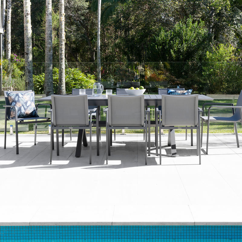 Tango extension table with Chic chairs - charcoal - 7pce or 9pce outdoor dining setting
