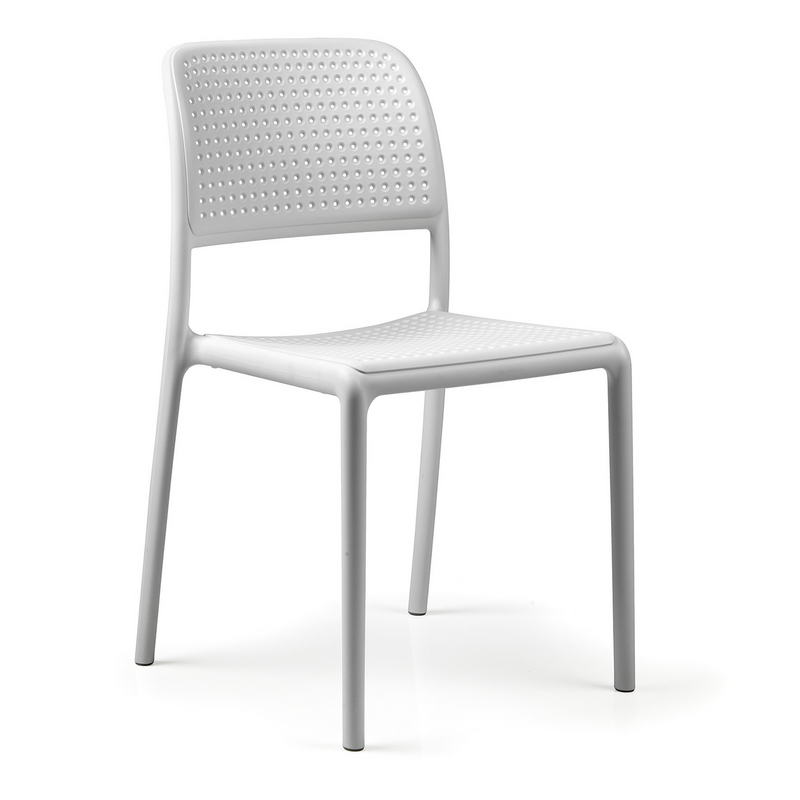 Lightweight and cool, the Bora bistro chair by Nardi is a comfortable fiberglass resin chair with no armrests