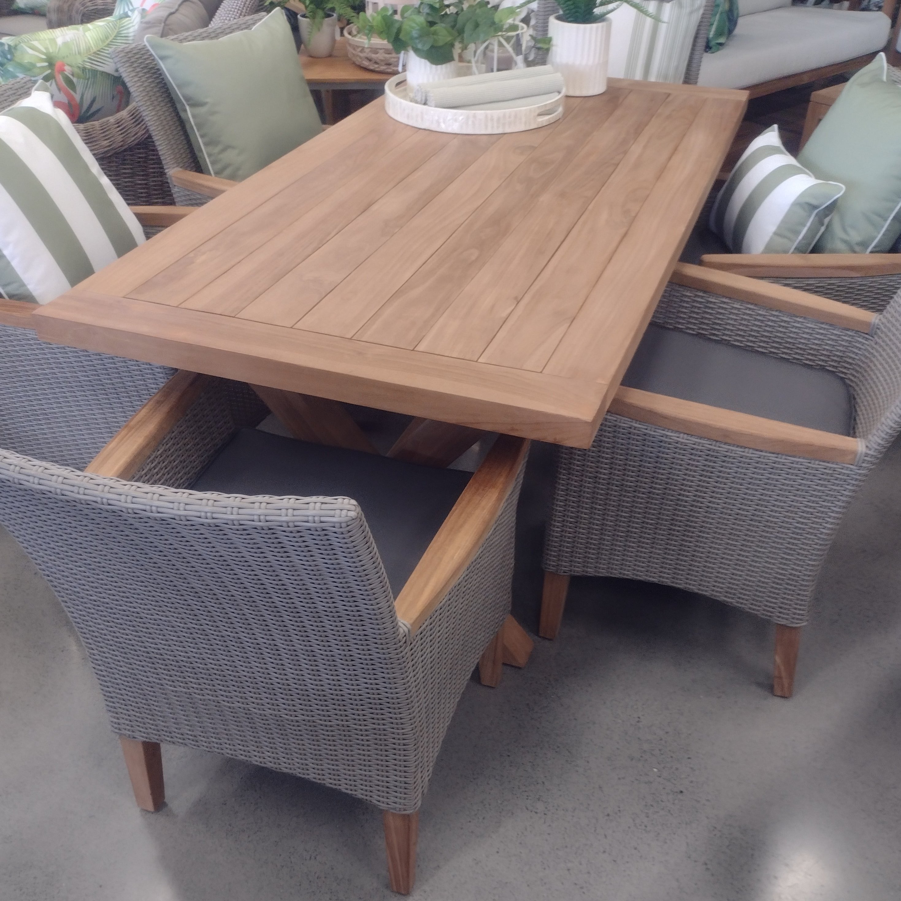 Alexander Teak Table, Florence Wicker Chair - Outdoor Dining Setting