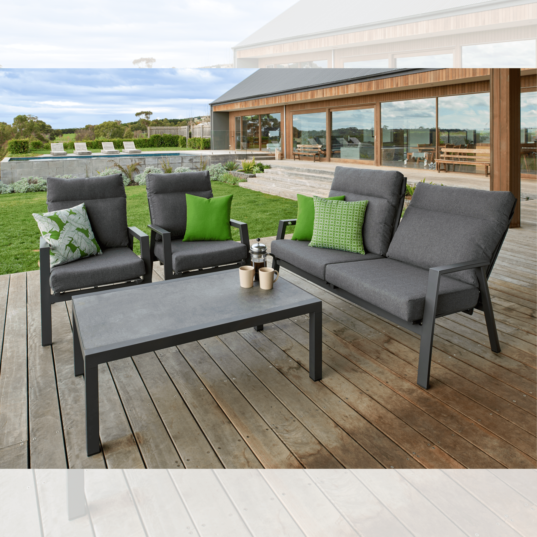 Ballina Recliner Chair Setting 2+1+1 - 4 piece charcoal outdoor lounge setting - Lume Outdoor Living