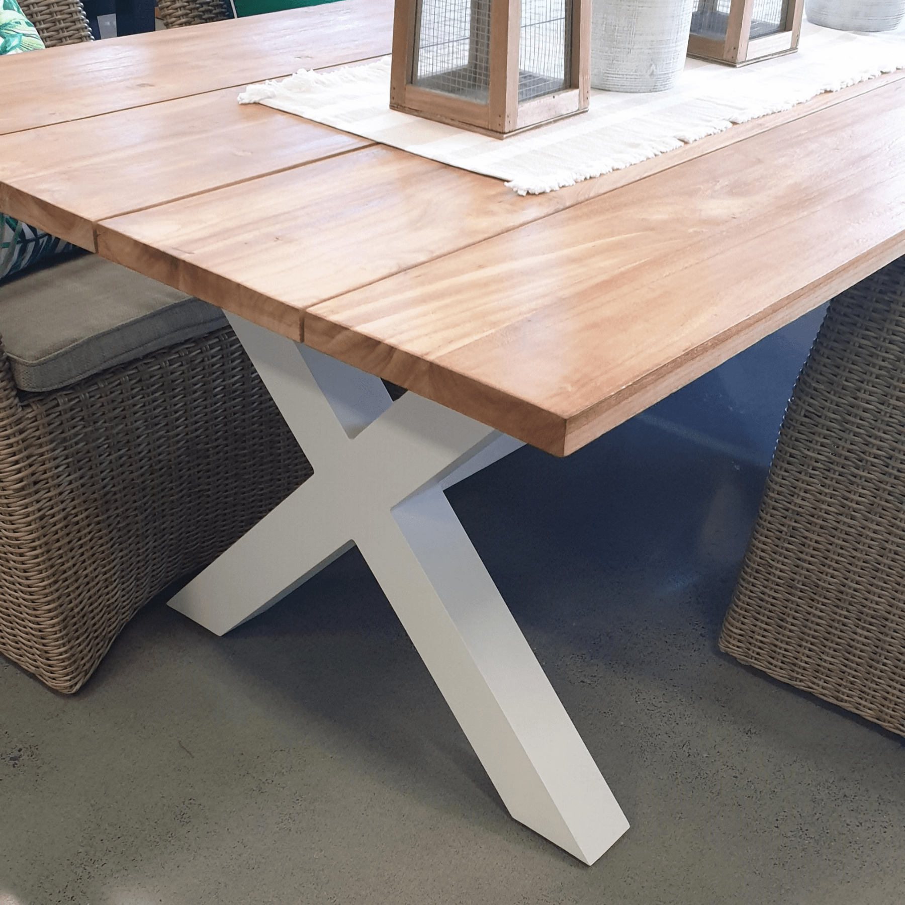 Bellona Teak & Aluminium Outdoor Dining Table - White - Lume Outdoor Living