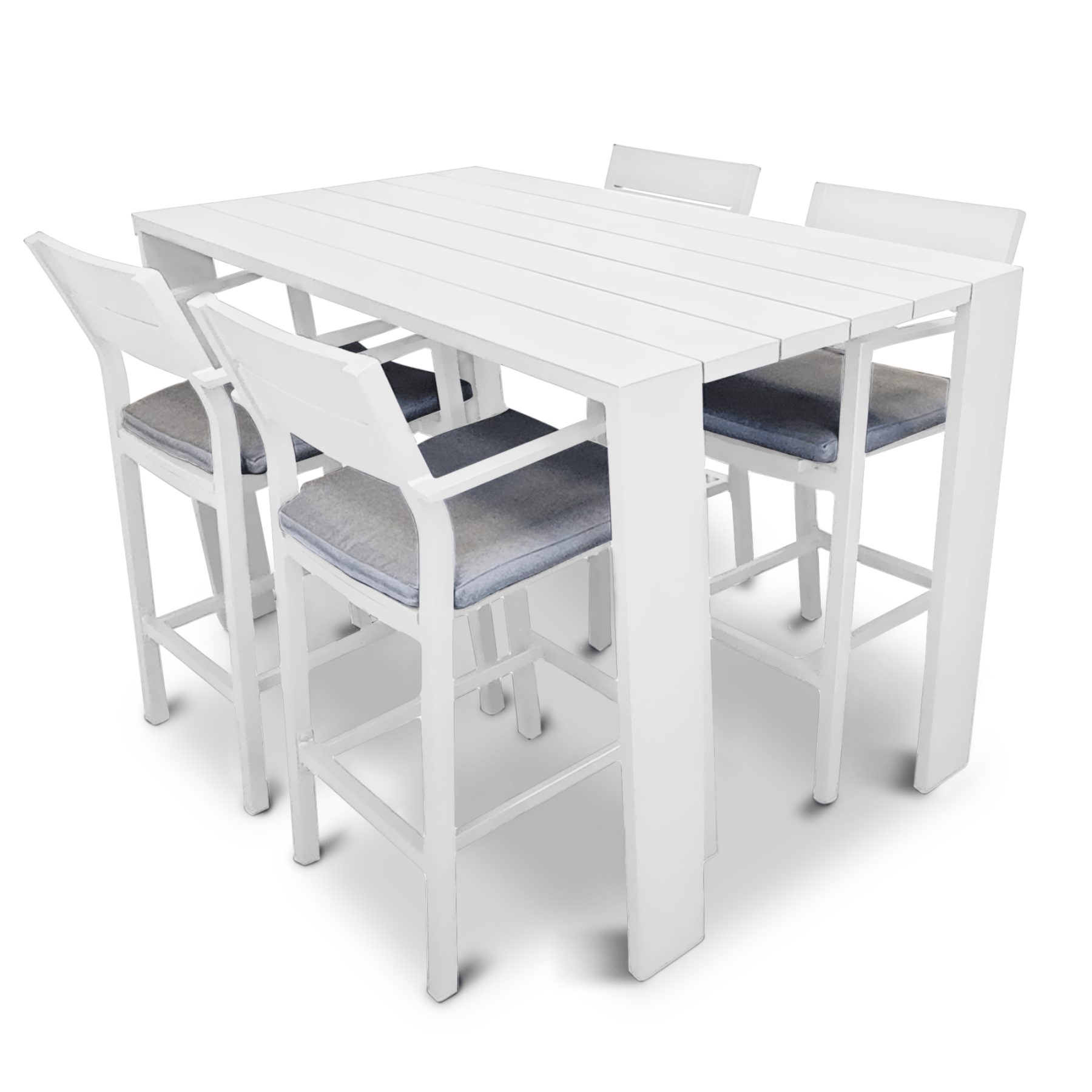 Big Boy Bar Table with Glide Bar Chairs - White 5pce or 7pce outdoor bar setting - Lume Outdoor Living