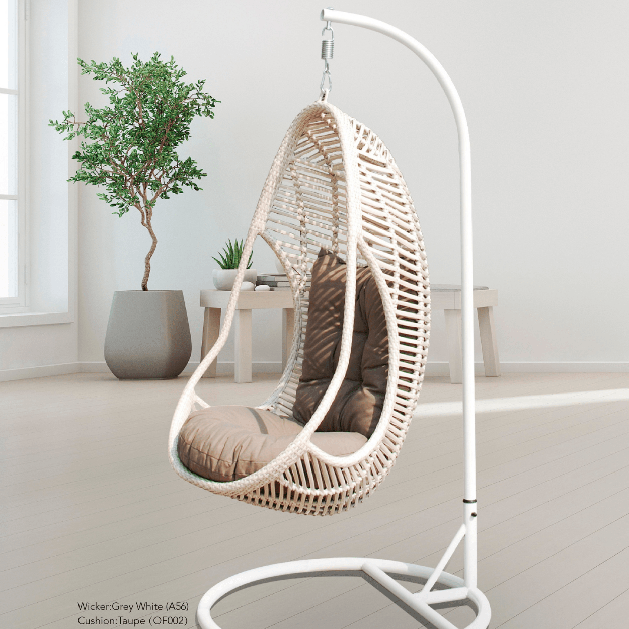 Cici Hanging Egg Chair "Grey - white" with stand - Lume Outdoor Living