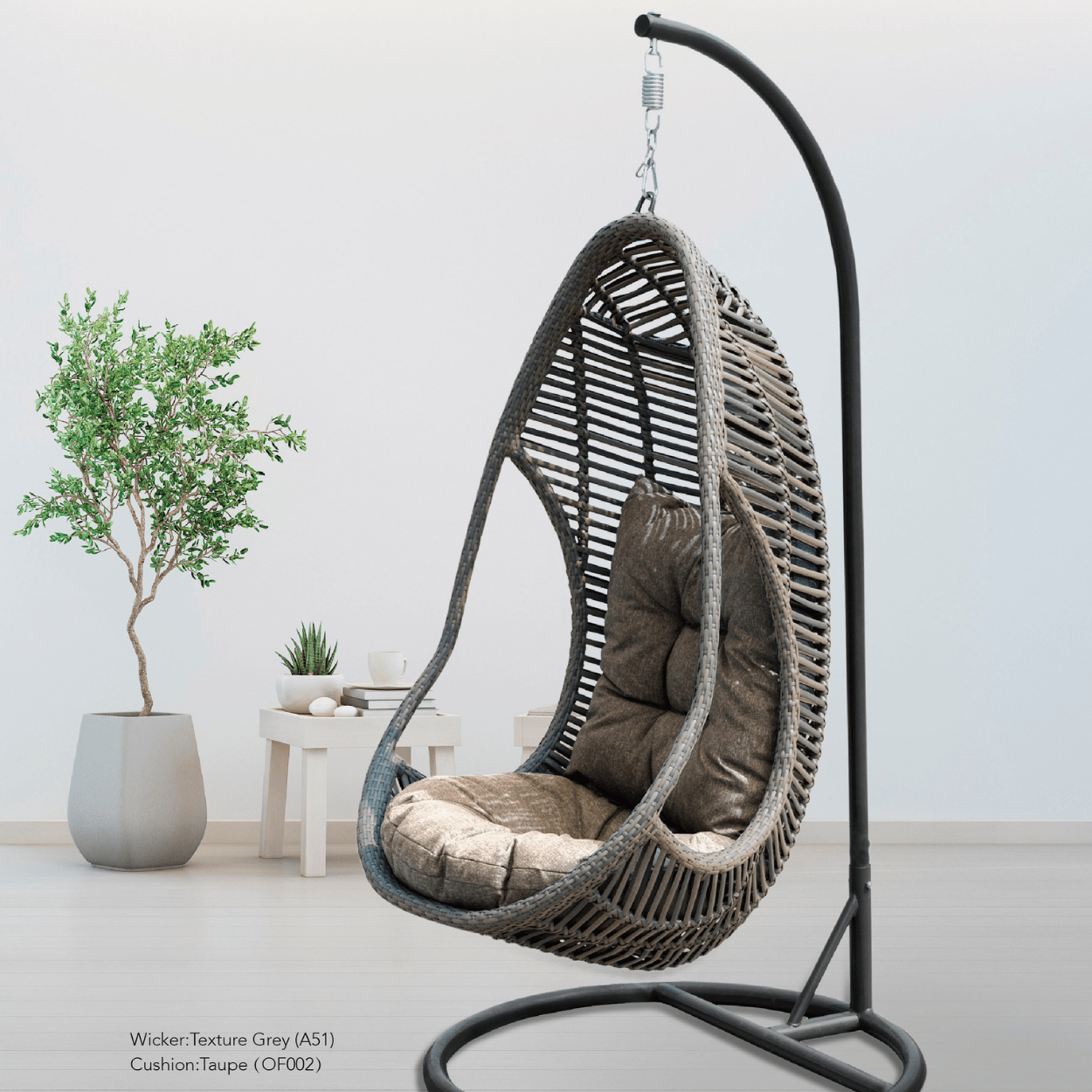 Cici Hanging Egg Chair "Texture - grey" with stand - Lume Outdoor Living