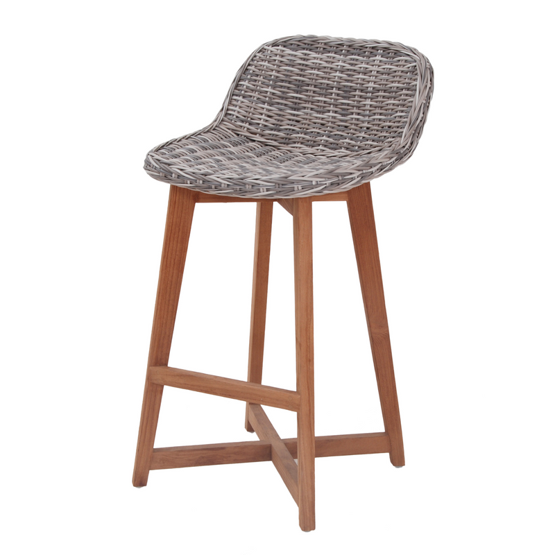 Danske Teak + Wicker Bar Stool - Outdoor Bar Chair