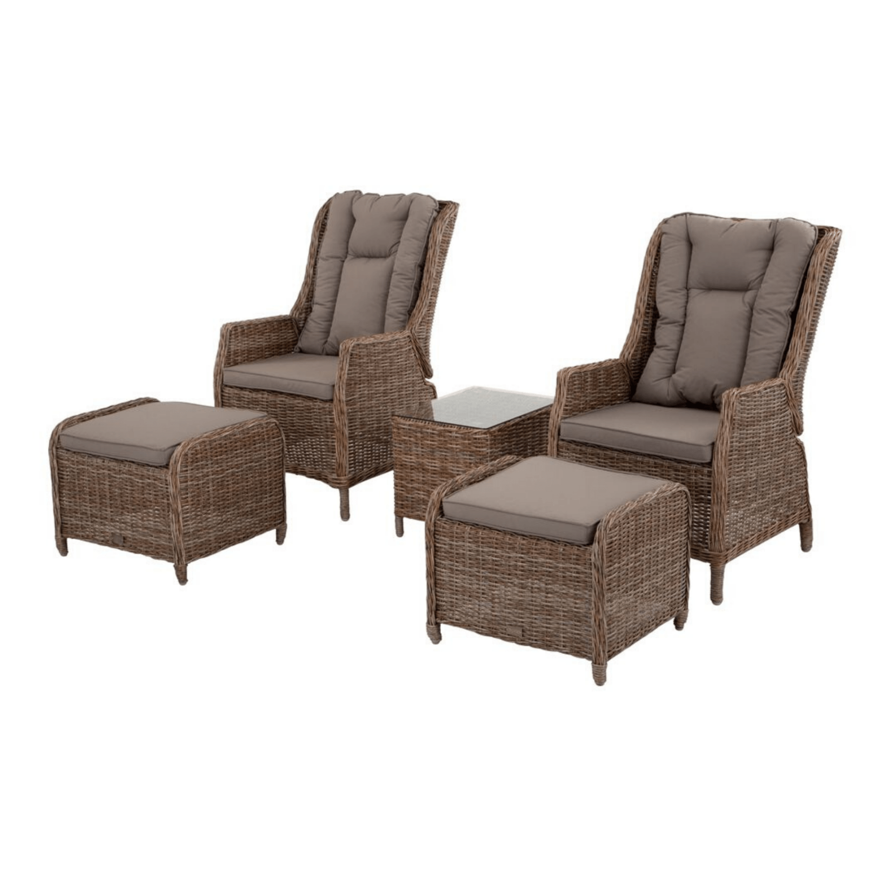 Eldorado wicker recliner with footstool - 5 piece outdoor lounge set - Lume Outdoor Living