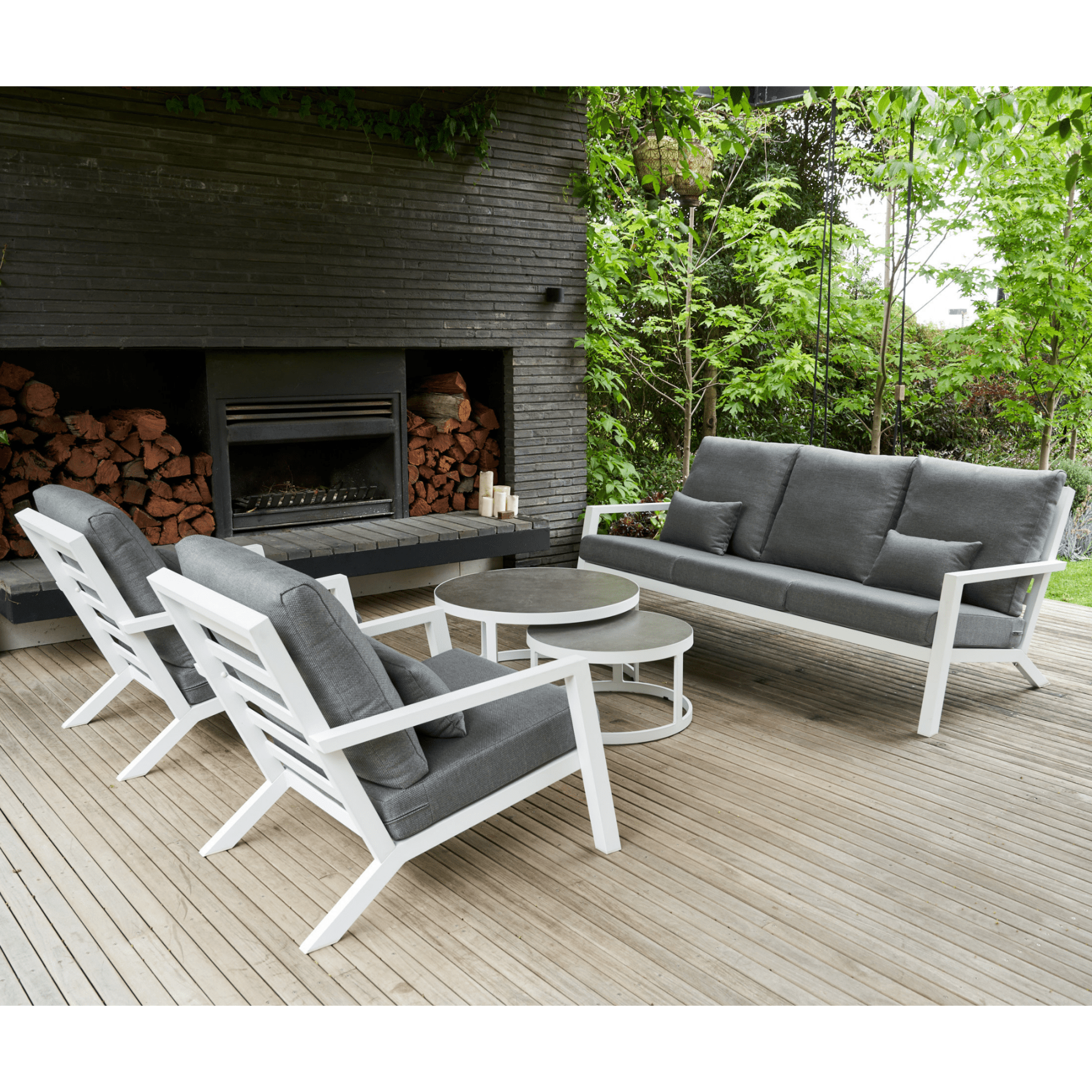 Grace triple sofa setting with Memphis nested coffee tables - 5pce outdoor lounge setting - Lume Outdoor Living