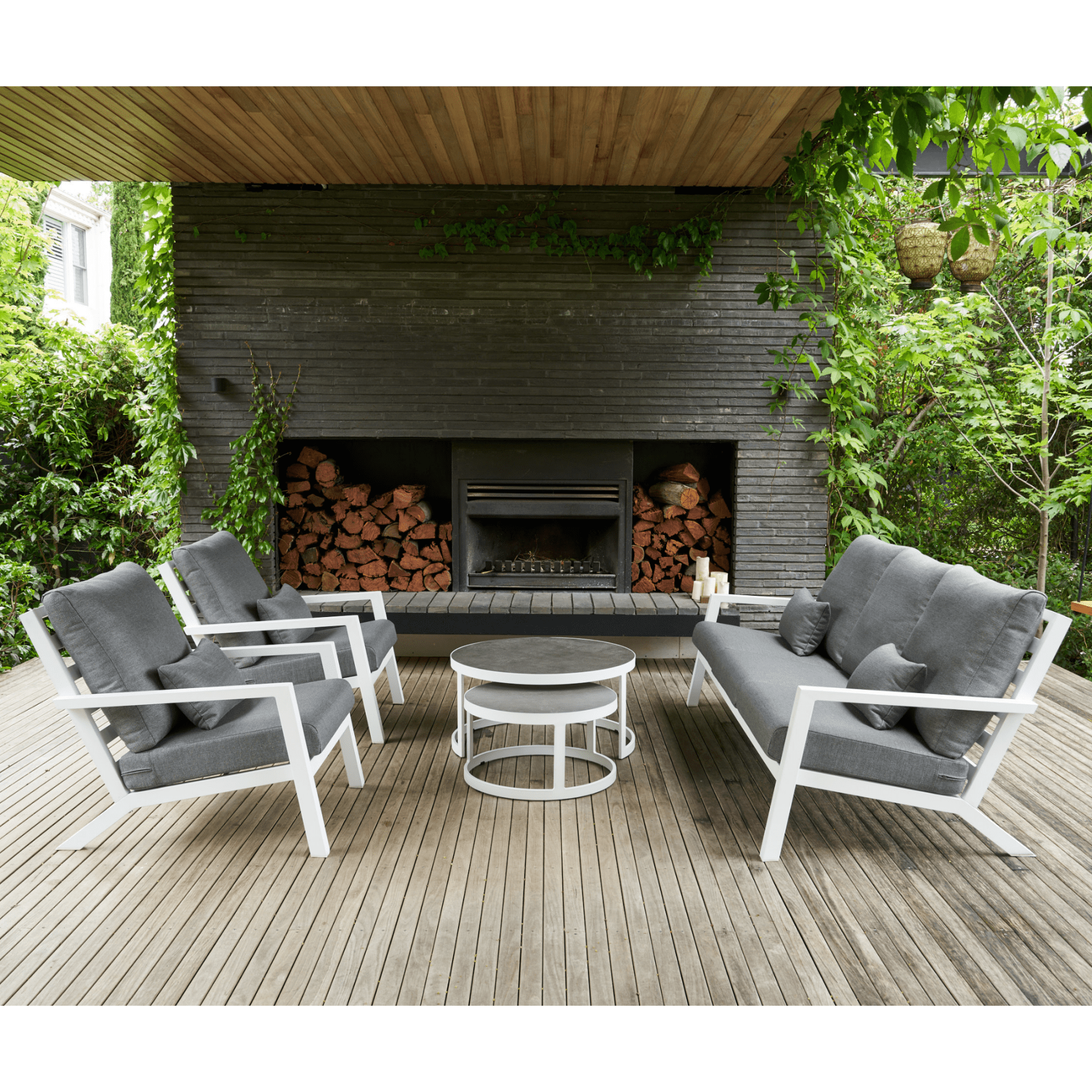 Grace triple sofa setting with Memphis nested coffee tables - 5pce outdoor lounge setting - Lume Outdoor Living