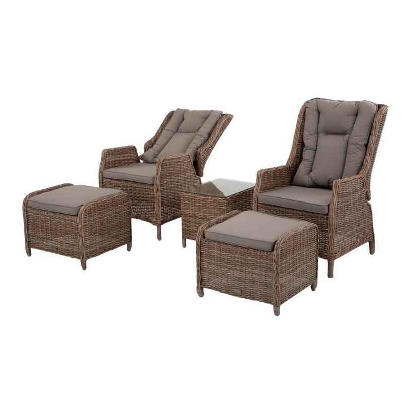 Eldorado wicker recliner with footstool - 5 piece outdoor lounge set