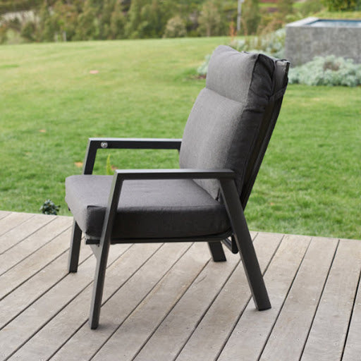 Memphis side table with Ballina recliner chair - 3pce outdoor recliner setting - charcoal