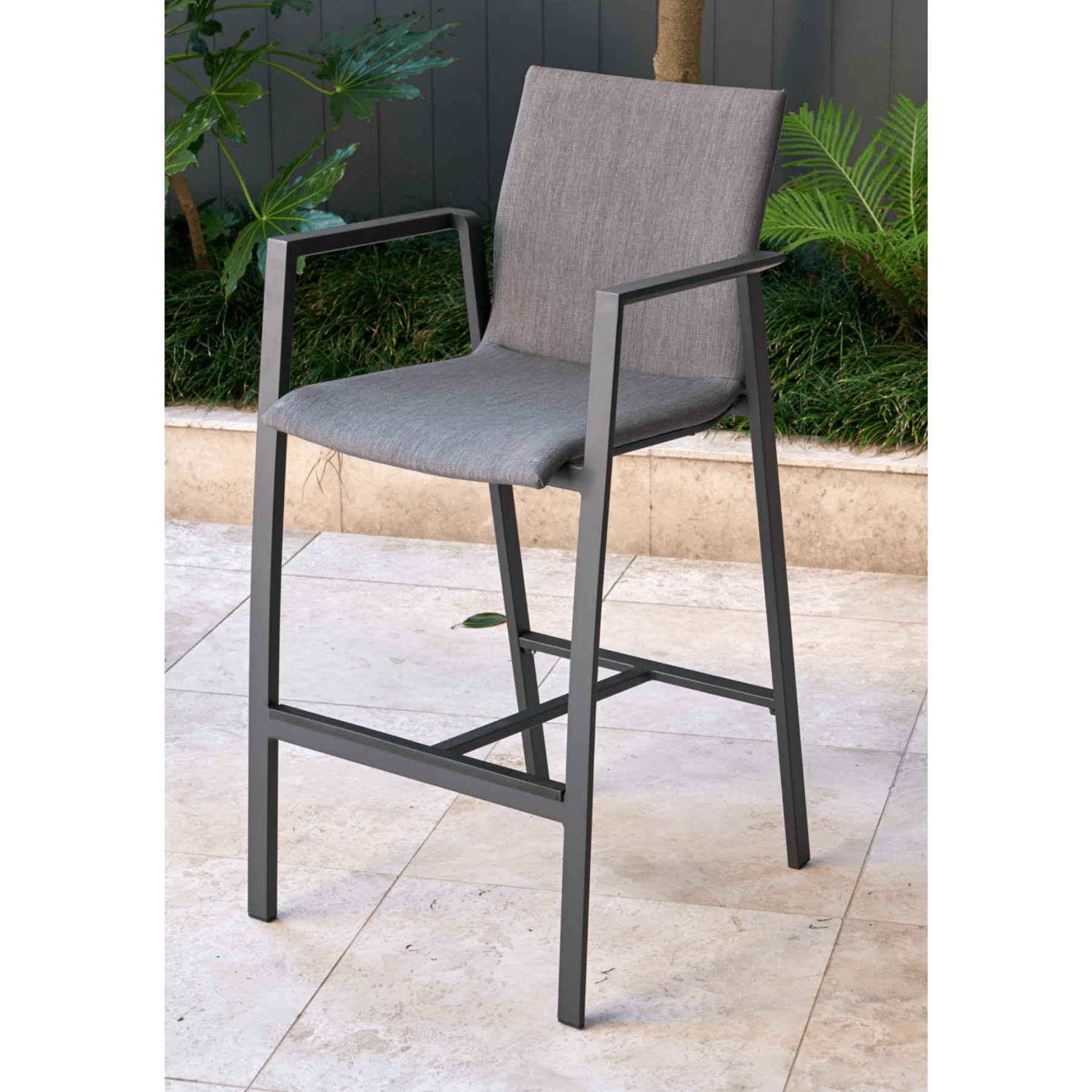 Memphis bar table with Bronte bar chairs - charcoal - 7 piece outdoor rectangle bar setting - Lume Outdoor Living