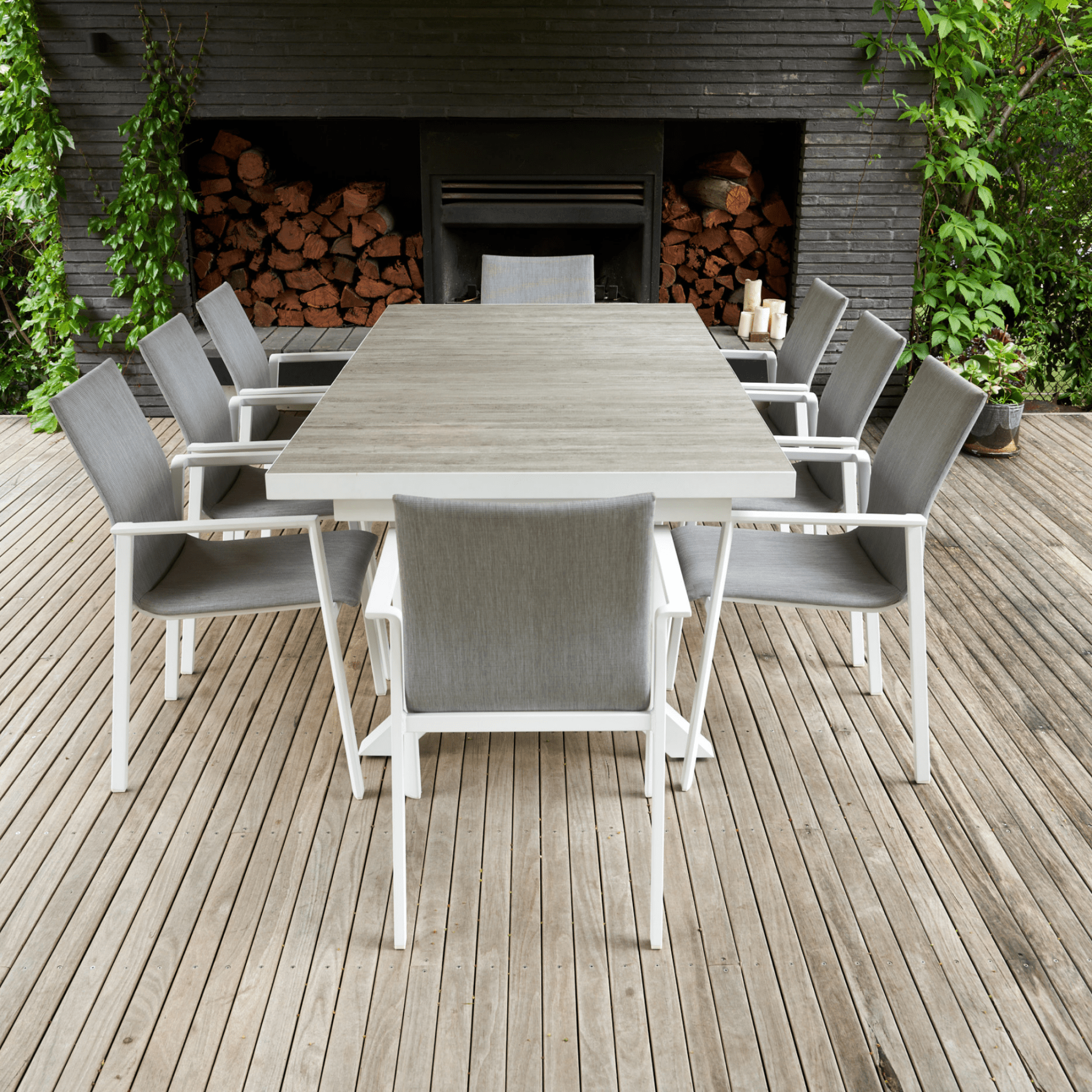 Memphis Extendable Dining Table with Bronte chairs - 9pce outdoor dining setting - Lume Outdoor Living