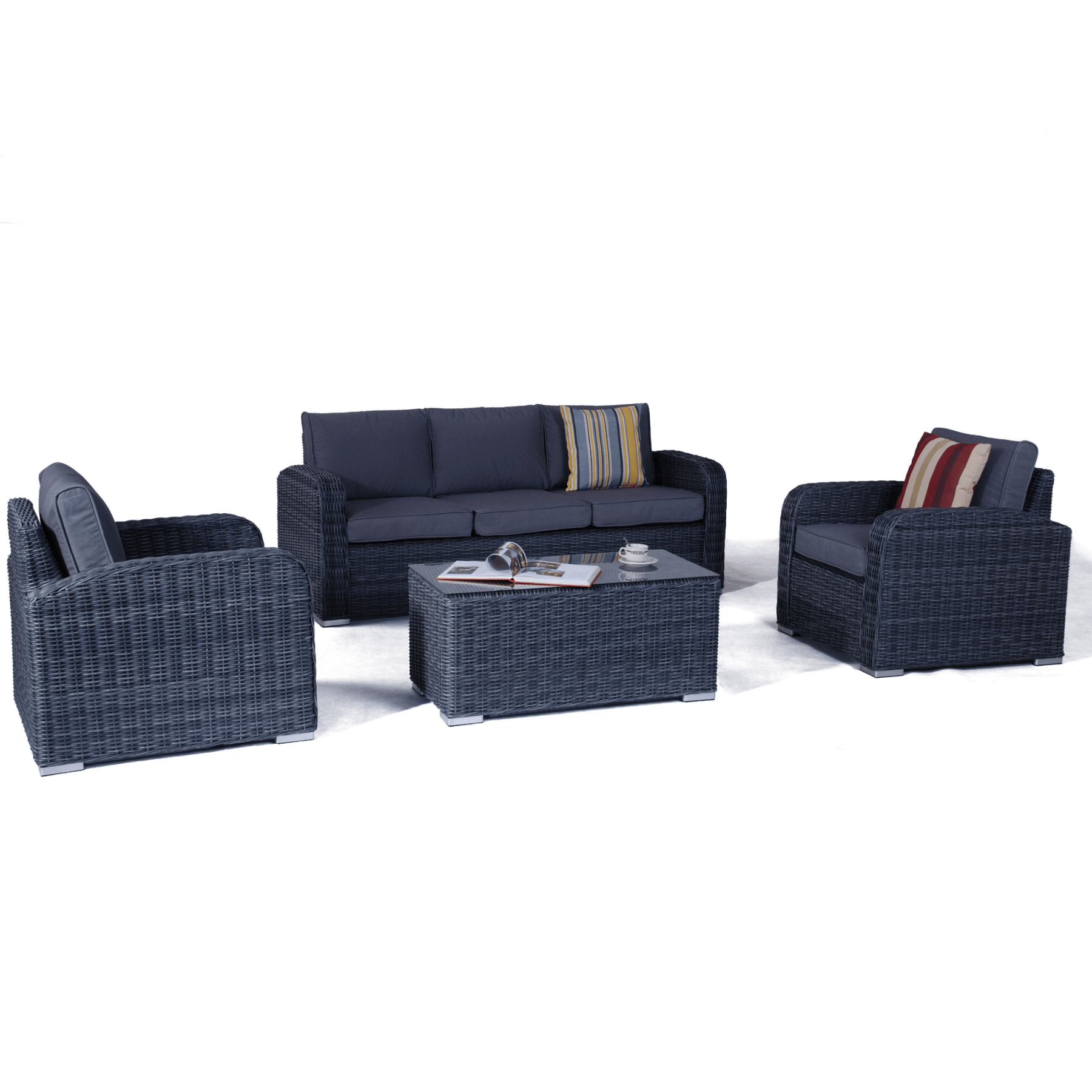 Miami wicker lounge 3+1+1 - 4 piece grey wicker outdoor lounge set - Lume Outdoor Living