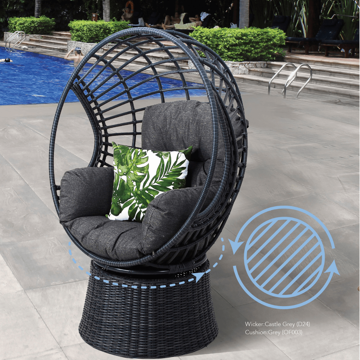 Robin Swivel Egg Chair - Castle Grey - Lume Outdoor Living