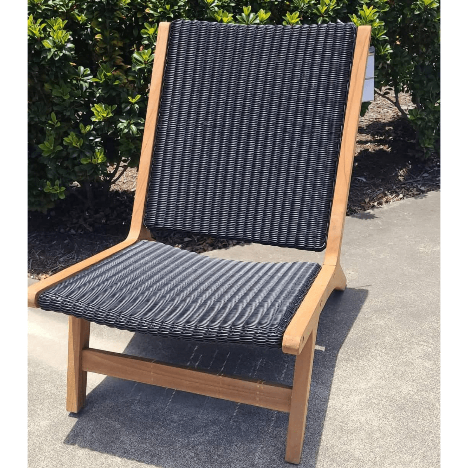 Salem teak and 'black nero' wicker outdoor lounge chair - Lume Outdoor Living