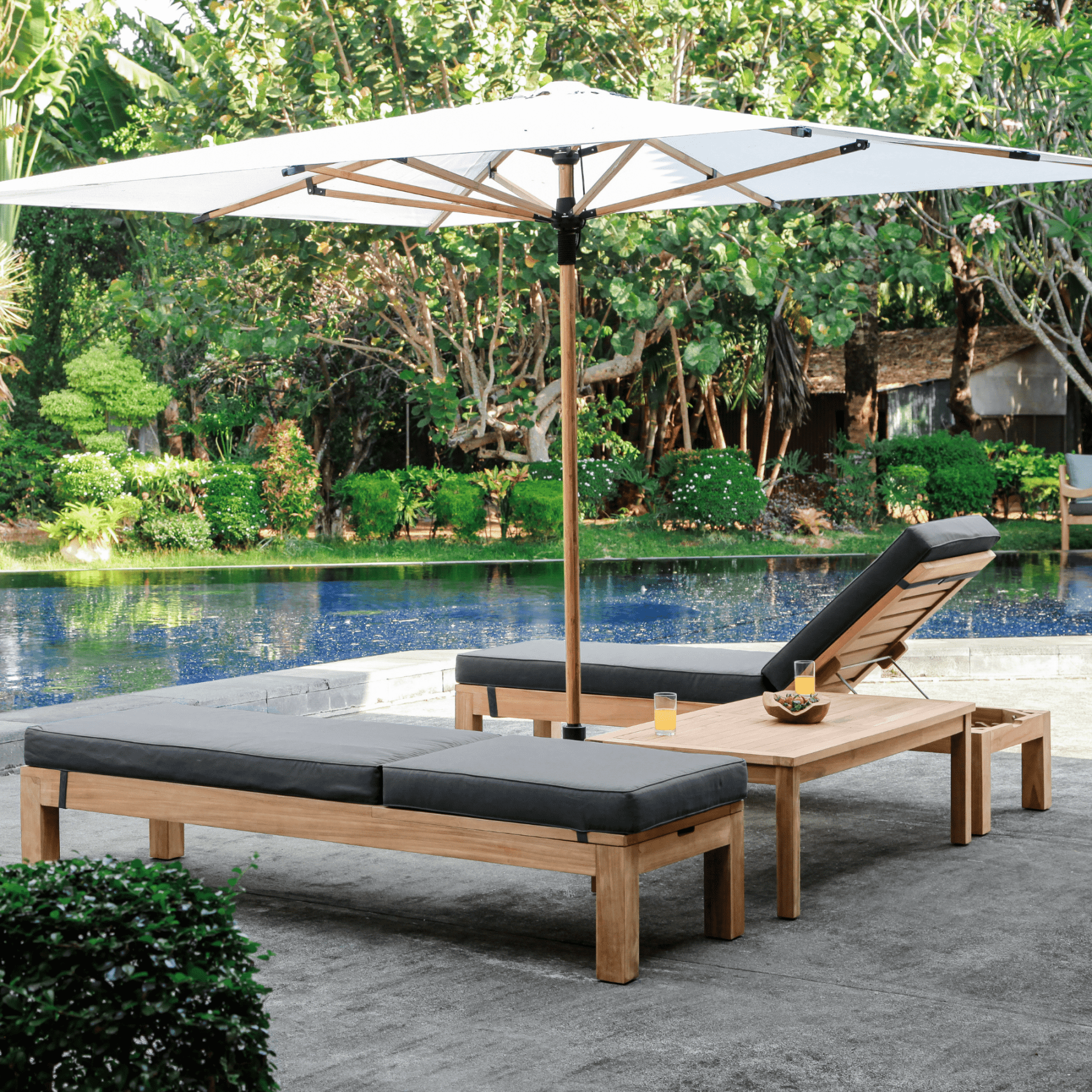 Solomon Teak Sun lounge with 10cm thick cushion - Lume Outdoor Living