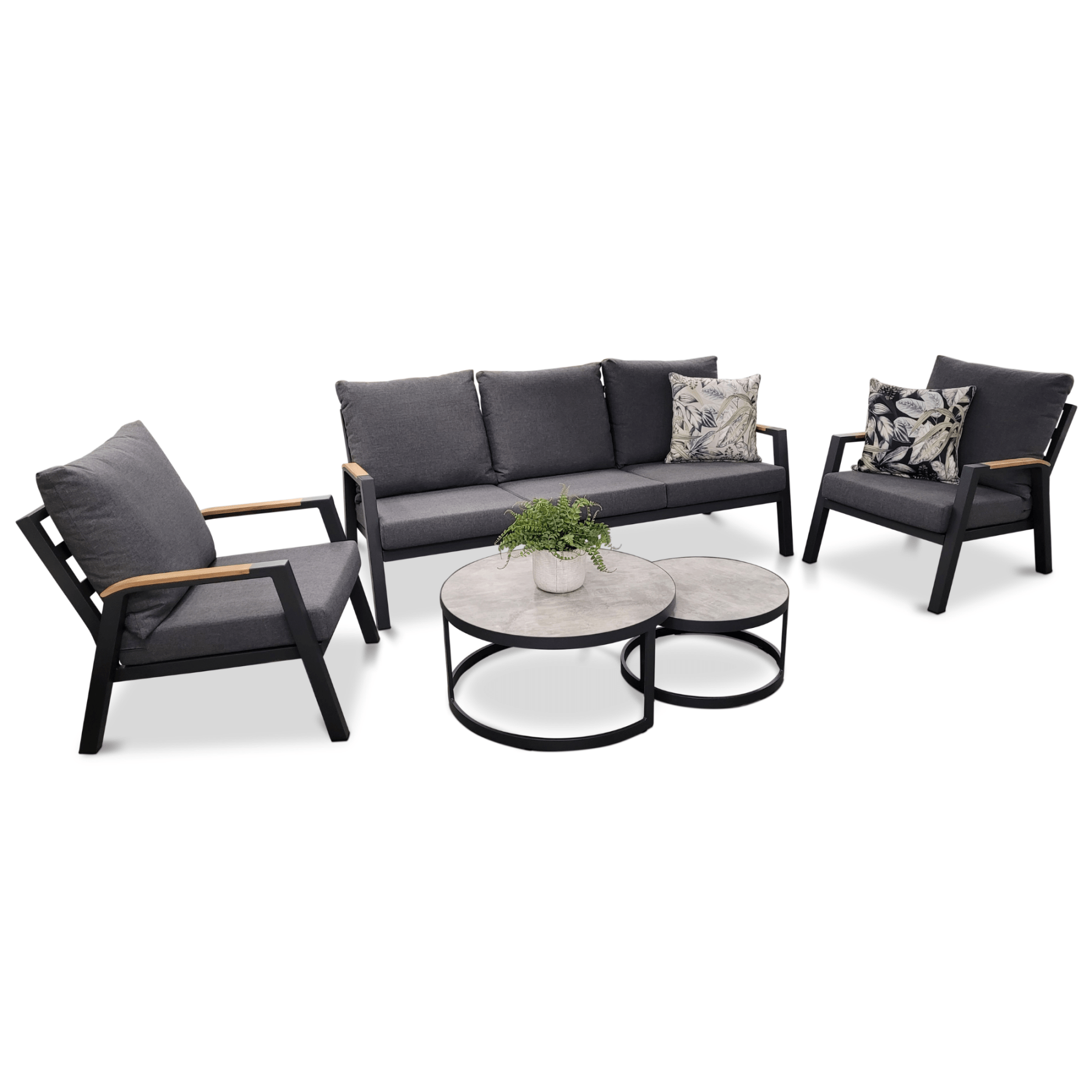 Springfield aluminium 3+1+1 lounge with nested coffee tables - 5 piece charcoal outdoor lounge setting - Lume Outdoor Living