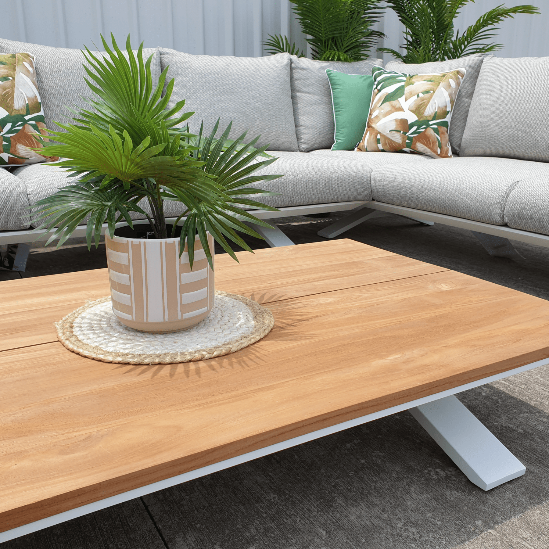 Stockholm 6 - person outdoor corner lounge set - shell white - Lume Outdoor Living
