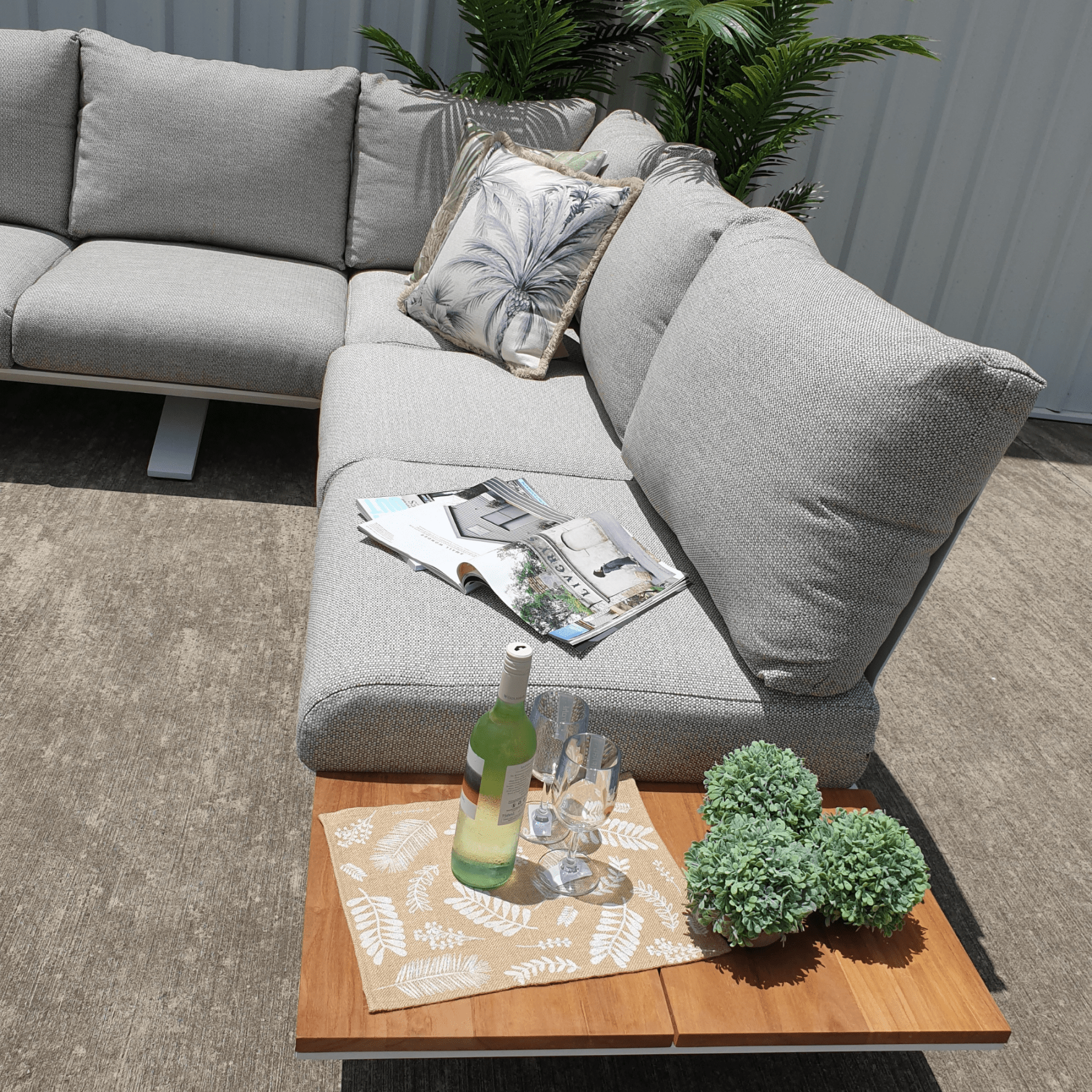 Stockholm 6 - person outdoor corner lounge set - shell white - Lume Outdoor Living